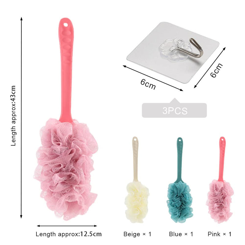 [Australia] - 3 Pack Long Handle Bath Brush,Body Brush Back Scrubber,Shower Body Exfoliating Brush,Loofah On a Stick Sponge Brush for Back Cleaning, Exfoliating and Removing Dead Skin 