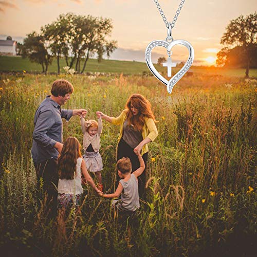 [Australia] - YWN Sterling Silver First Communion Dancing Cross Love Heart Pendant Necklaces for women girls 