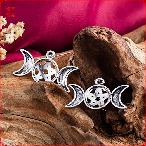 [Australia] - QIAN0813 Triple Moon Goddess Wicca Pentagram Pentacle Star Magic Amulet Talisman Drop Earrings Pendant Necklace Pagan Jewelry 