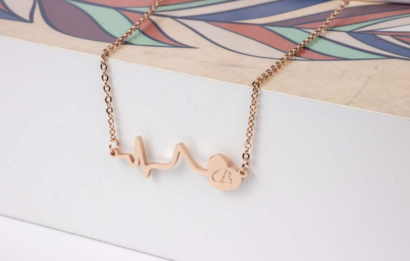 [Australia] - WDSHOW 18k Rose Gold Plated Initial Heartbeat Necklace A 