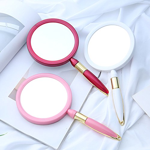 [Australia] - Handheld Mirror with Handle,Handheld Double Sided Mirror Excellent 3X Magnification on 1 Side and Regular on The Other Side (Two-Sided Pink, Circular Magnifying Glass) Two-sided Pink 