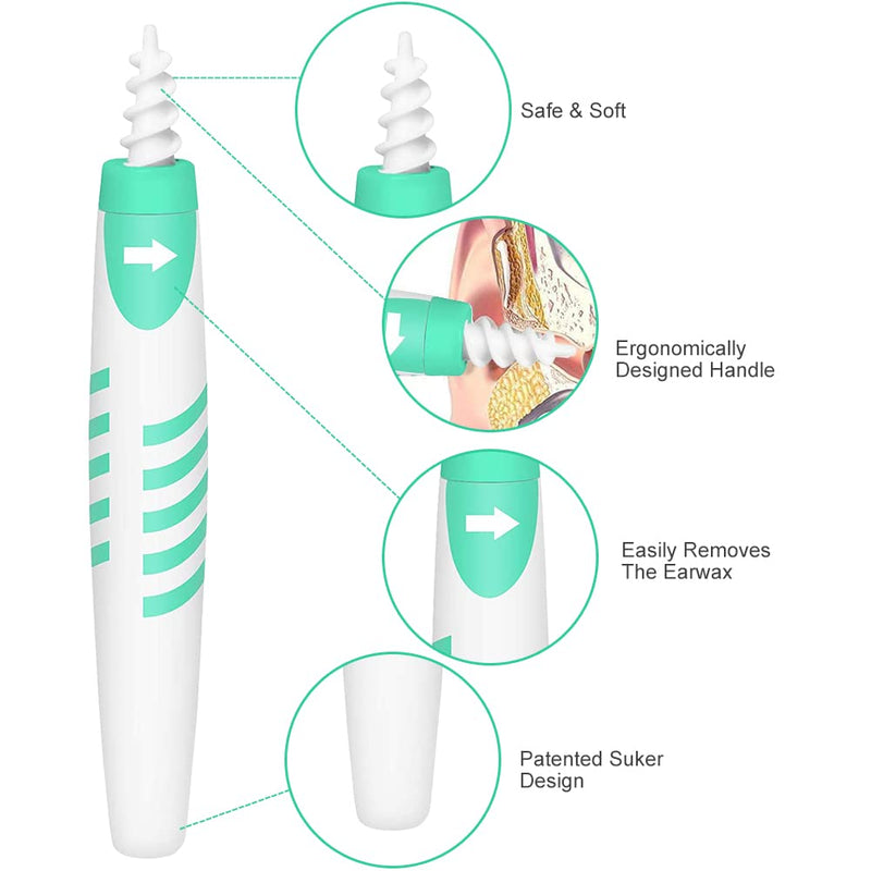 [Australia] - Ear Wax Removal Kit,Q-Grips Earwax Removal Tool,Ear Cleaner,Ear Wax Remover,Spiral Ear Wax Remover,Soft Silicone Spiral Ear Cleaner with 16 Pcs Soft Replacement Heads Suitable for Adult Kids 