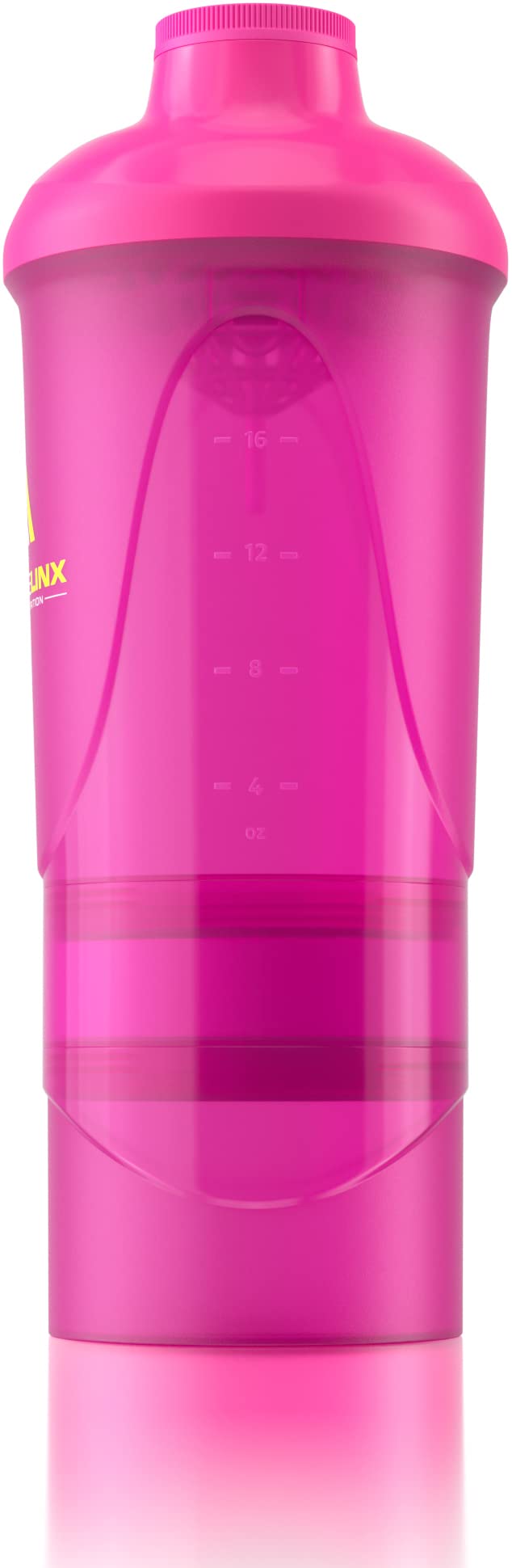 [Australia] - Pink Protein Shaker Plus Storage Screw top 100% Leak Proof Drinks Bottle 500ml to 700ml by Musclelinx Pink Transparent Plus Storage 