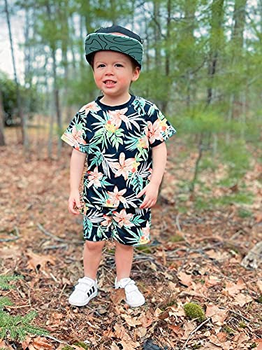 [Australia] - Toddler Little Boys Girls Summer Outfits Hawaiian Floral T-Shirt Shorts Set Beach Clothes Black 2T 