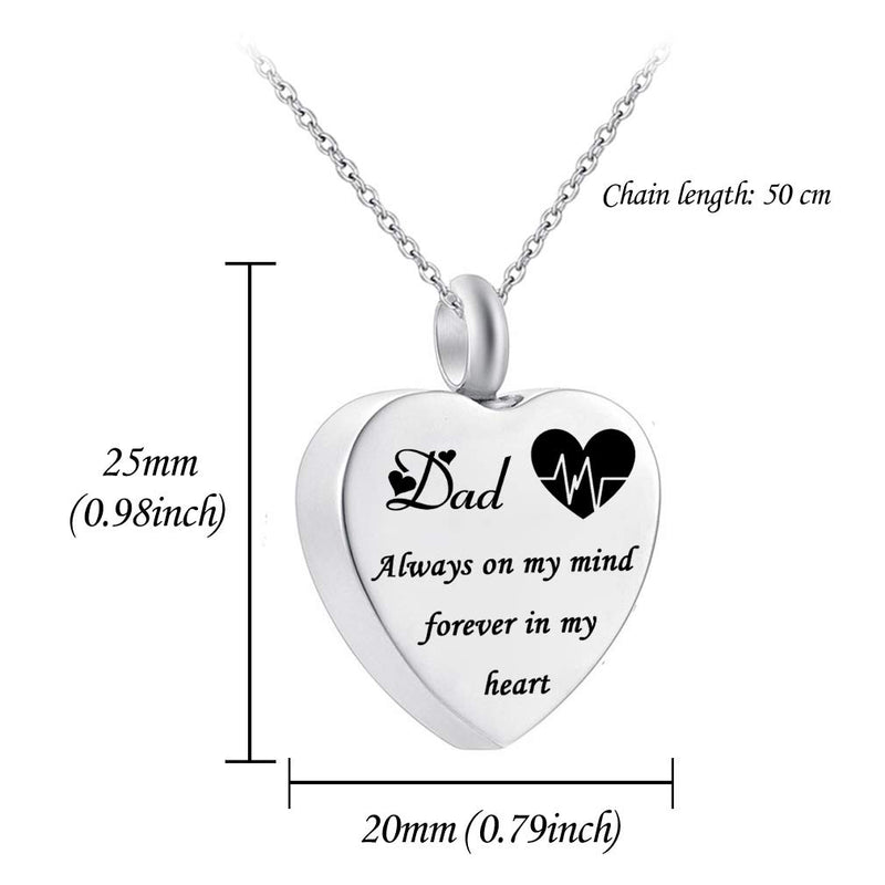 [Australia] - Heart Urn Necklace for Ashes Always on My Mind Forever in My Heart Cremation Jewelry Memorial Ashes Keepsake Pendant Electrocardiogram Jewelry brother 