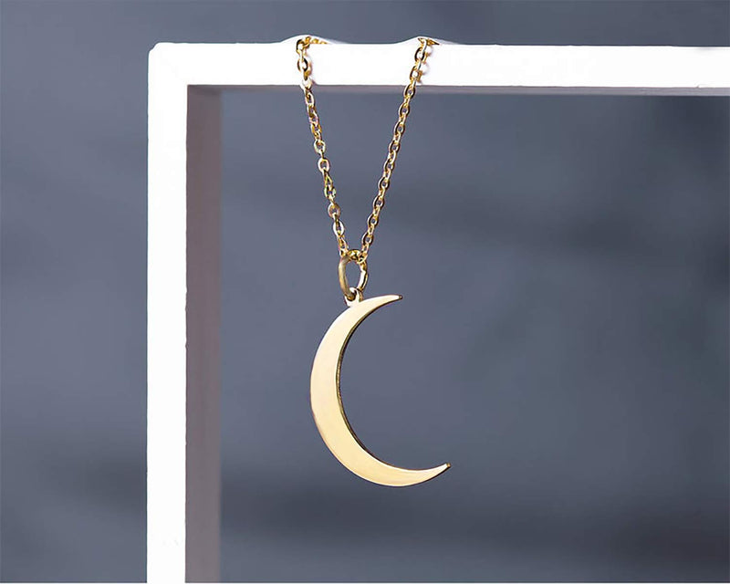 [Australia] - Glimmerst Crescent Moon Necklace, 18K Gold Plated Stainless Steel Crescent Moon Pendant Necklace Delicate Dainty Crescent Necklace for Women Girls 