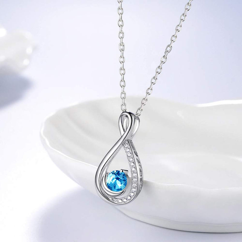 [Australia] - Blue Aquamarine Jewelry for Women Teen Girls Birthday Gifts Endless Love Necklace for Mom Wife Sterling Silver Love Infinity Jewelry Endless Love Infinity Blue Aquamarine Jewelry 