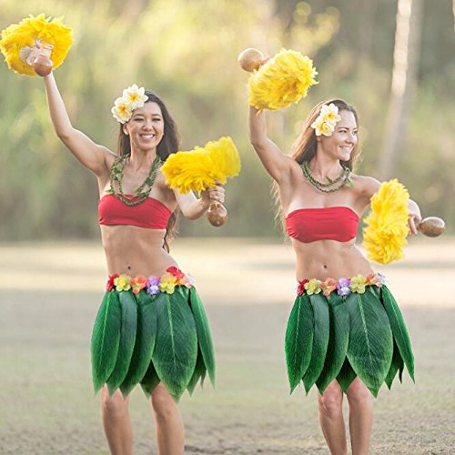 [Australia] - KEFAN Leaf Hula Skirt and Hawaiian Leis Set Grass Skirt with Artificial Hibiscus Flowers for Hula Costume and Beach Party A 