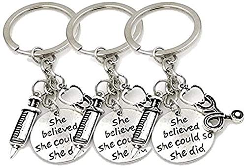 [Australia] - Medinc She believed she could so she did Syringe Stethoscope Keychain Key Chain Keyring Doctor Nurse Physicians Medical Student Graduation Gift Jewelry 