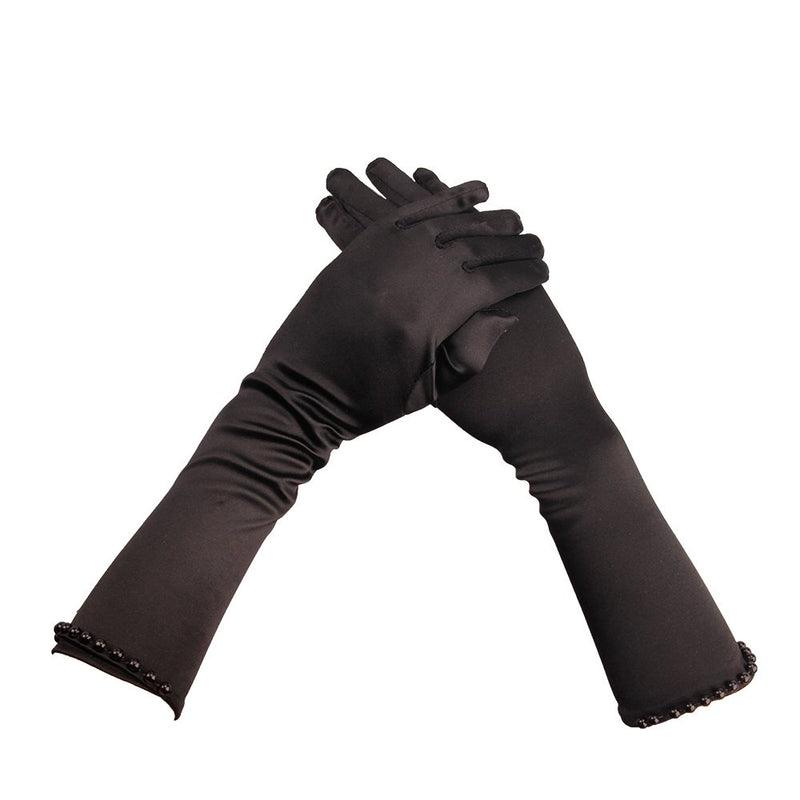 [Australia] - Flower Girl Pearl Long Satin Gloves Communion Birthday Wedding Glovesfor 6-10yrs Black 