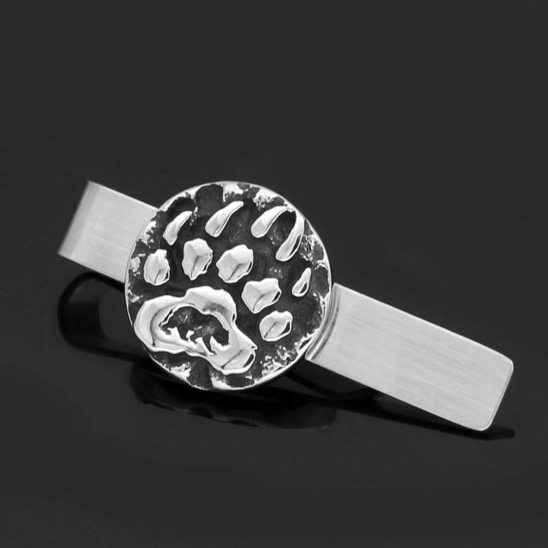 [Australia] - GuoShuang Stainless Steel Nordic Viking Amulet Rune Small Bear paw Tie Clips with Valknut Gift Bag 