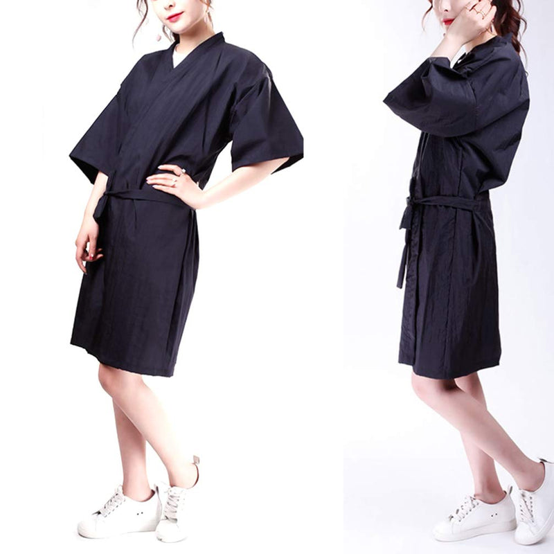 [Australia] - Lurrose Salon Client Gown Robes Cape Hair Salon Hair Cutting Smock for Clients Kimono Style (Black) 