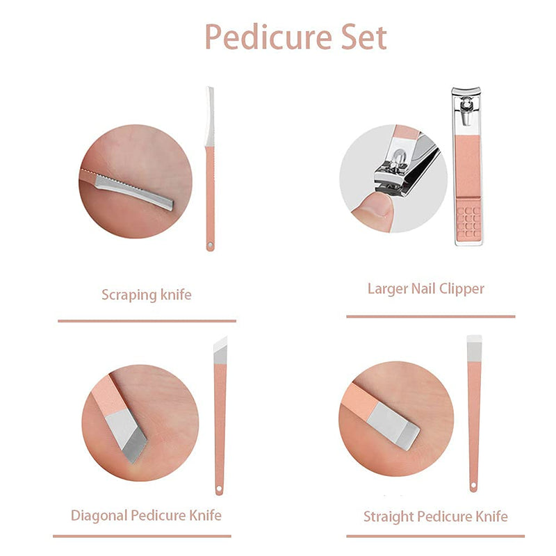 [Australia] - 18 in1 Nail Clippers Kit, Professional Trimming Manicure Set, High Precision Stainless Steel Nail Scissors Grooming Kit, With Apricot Leather Case For Travel & Daily Life(Rose Gold) 