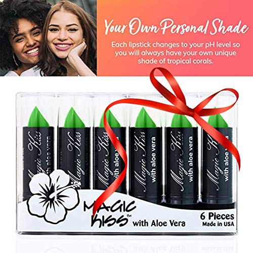 [Australia] - Pack of 6 Magic Kiss Color Changing Matte Lipstick set, Waterproof Long Lasting Nutritious Lips Moisturizer Magic Temperature Color Change Lip Balm with Aloe Vera PH Lipstick Beauty Cosmetics Makeup MADE IN USA Green 