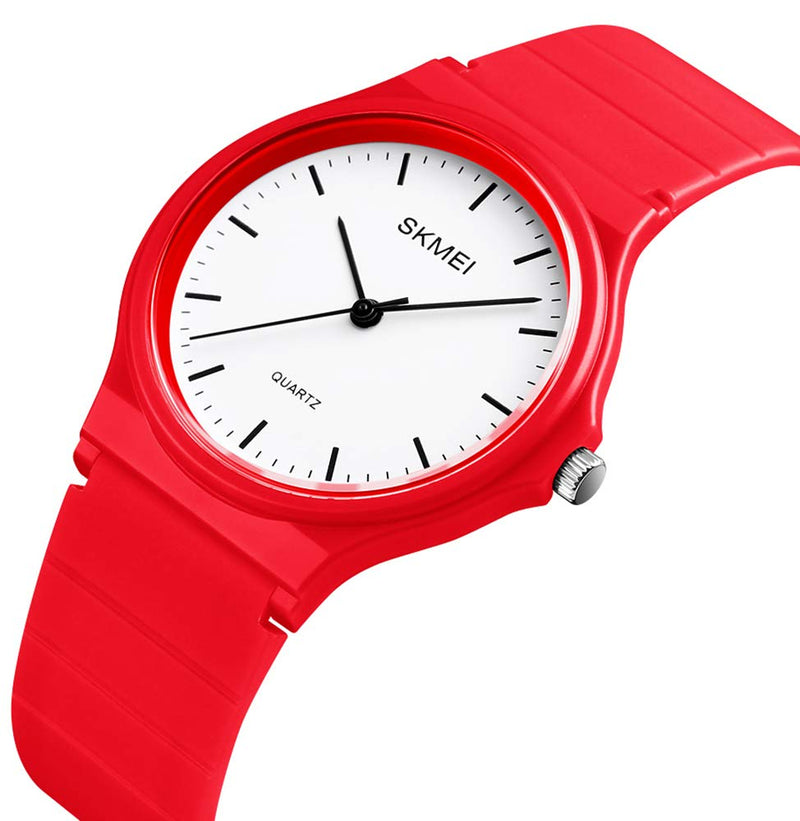 [Australia] - Simple Design Analog Watch with Resin Band for Men/Women Student Watches Red 