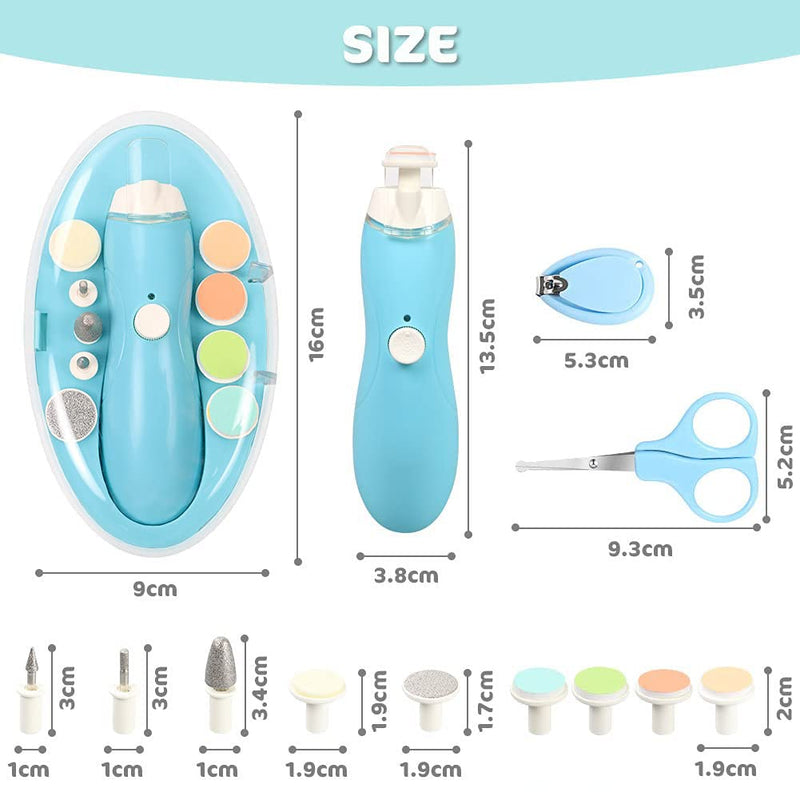 [Australia] - Vicloon Baby Nail File, 11 in 1 Electric Nail Trimmer Clippers Manicure Set LED Light Whisper Quiet Design, Baby Nail Trimmer Clippers Kit with 9 Grinding Heads &1 Nail Cutter for Newborn or Women blue 