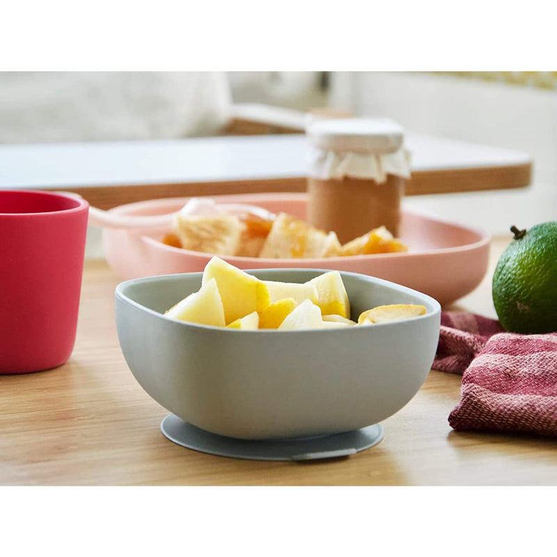 [Australia] - BÉABA - Silicone Bowl with Suction Cups - Baby and Children - Food and Weaning - Non-slip - Sticks perfectly to the table and the high chair tray - Microwave safe - Grey 