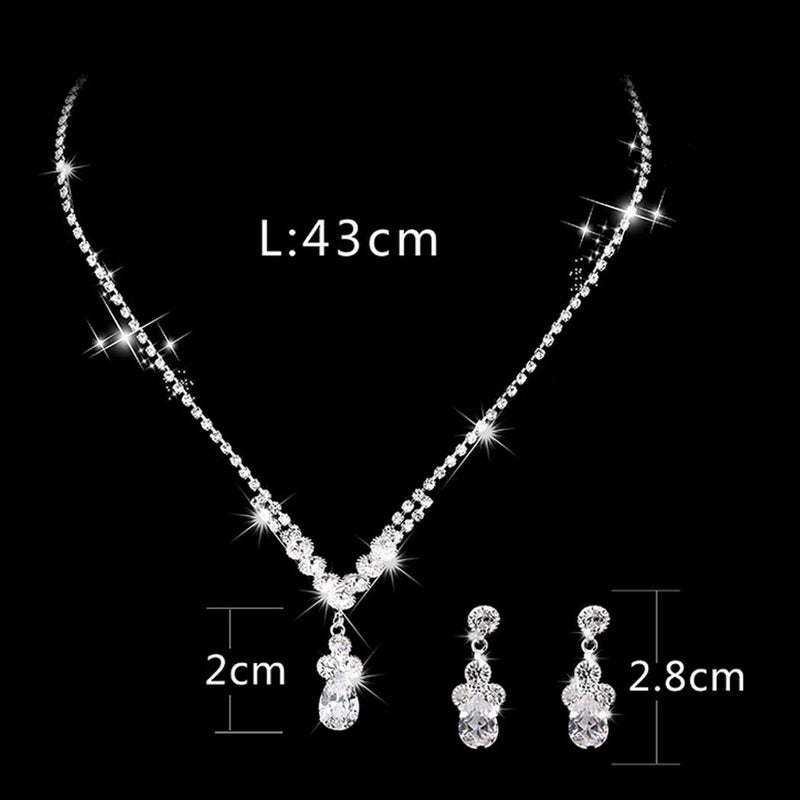 [Australia] - Unicra Bride Silver Necklace Earrings Set Crystal Bridal Wedding Jewelry Sets Rhinestone Choker Necklace for Women and Girls(3 Piece Set - 2 Earrings and 1 Necklace) (Silver 2) 