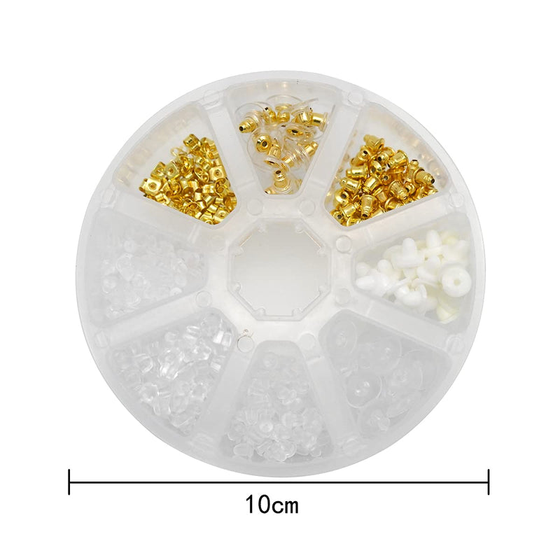 [Australia] - TYPHEERX 400Pcs Earring Backs Soft Rubber Butterfly Plug Earrings Stoppers 8 Style (Clear, Gold) 