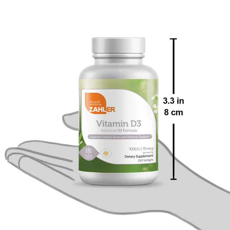 [Australia] - Zahler Vitamin D3 3000IU, Vitamin D3 Supplement 3,000 IU, Certified Kosher (250 Softgels) 250 Count (Pack of 1) 