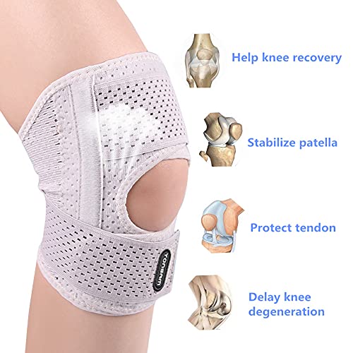 [Australia] - TONSAM Knee Brace,Adjustable Fixate the Knee,Meniscus Tear ,Prevent Ligament Strain, Knee Patellar Tendon Sleeve for Men and Women, Knee Support for Running, Basketball,Workout, Gym, Hiking, Sports Off-White Large 