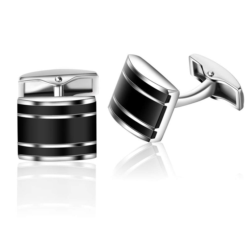 [Australia] - HONEY BEAR Rectangle Cufflinks for Mens Steel for Business Wedding Gift Black 