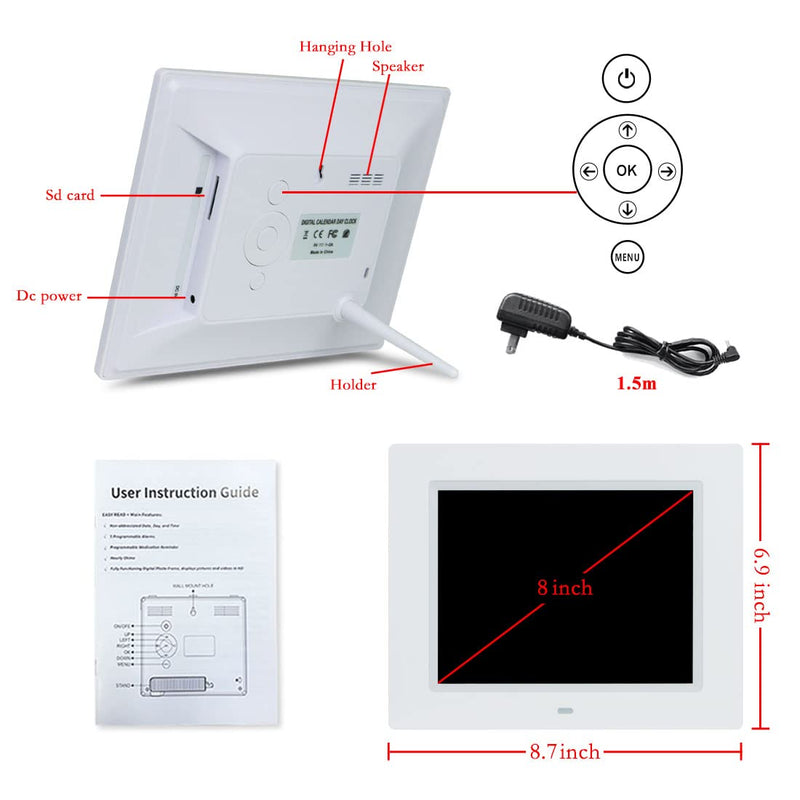 [Australia] - LaMi 2022 【Upgraded】 8 Inch Digital Date Day and Time of Week Clock -8 Alarm Reminders,AM/PM ,Dementia Clocks with Extra Large Non-Abbreviated Day&Month for Seniors, Memory Loss, Alzheimer's ( White) 