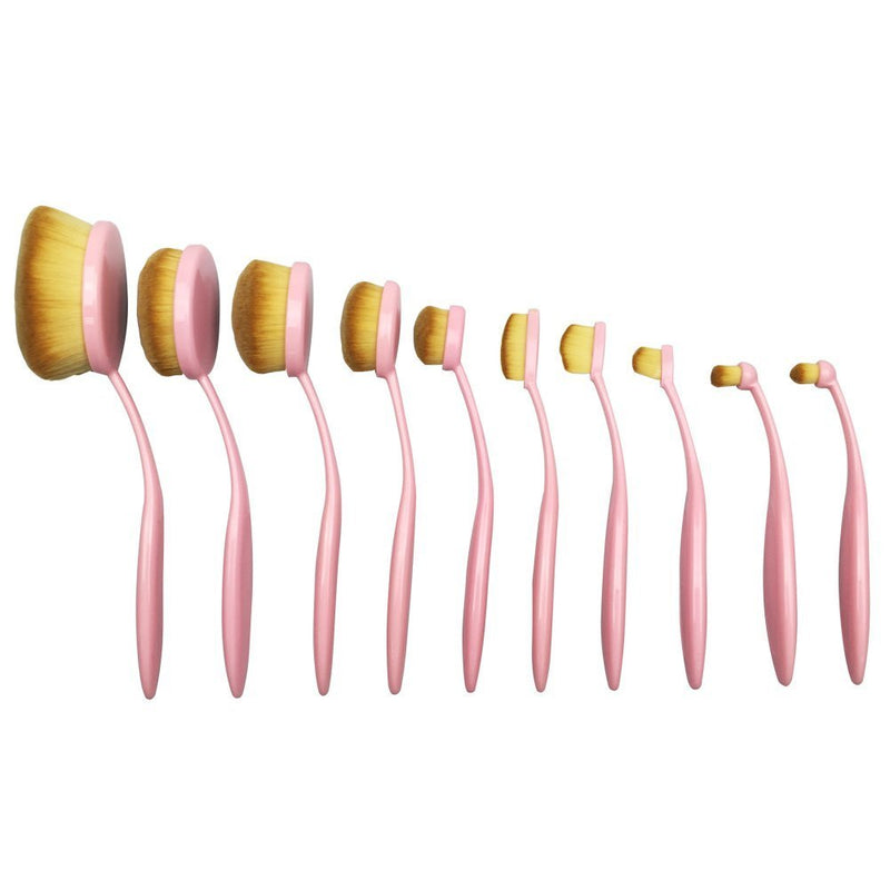 [Australia] - BeautyCoco Oval Toothbrush Makeup Brush Set Foundation Brushes Contour Powder Blush Conceler Brush Makeup Cosmetic Tool Set Rose Gold with Gift Box (Pink) Pink 