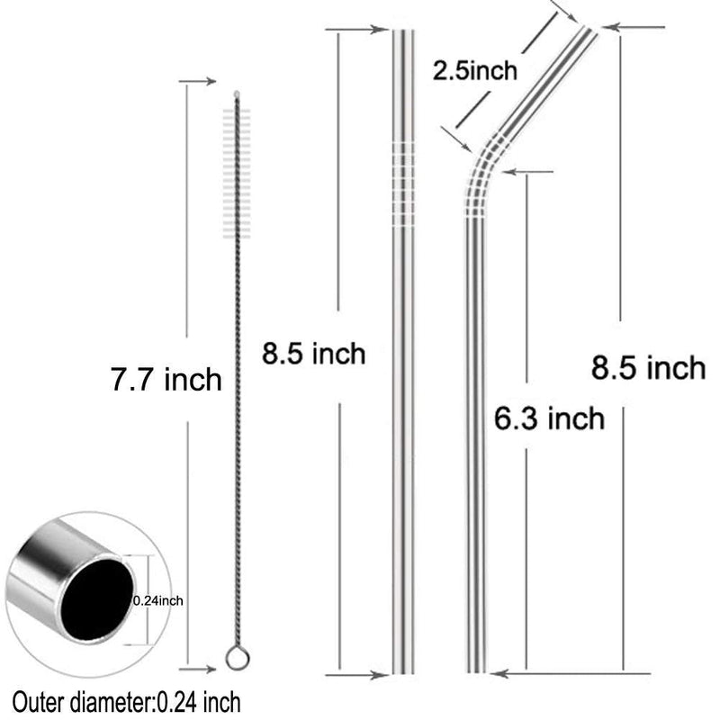 [Australia] - LessMo 12 Pcs Stainless Steel Straws, Reusable Metal Drinking Straws with 2 Cleaning Brush for Smoothie, Milkshake, Cocktail and Hot Drinks 
