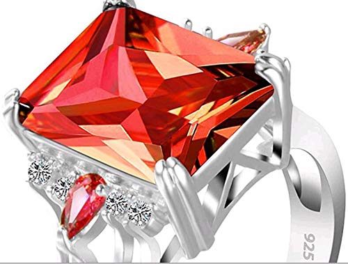 [Australia] - 6 Colors Square Crystal Rings for Women Size 6-10 - S925 Silver Plated Cubic Zirconia Jewelry Red 