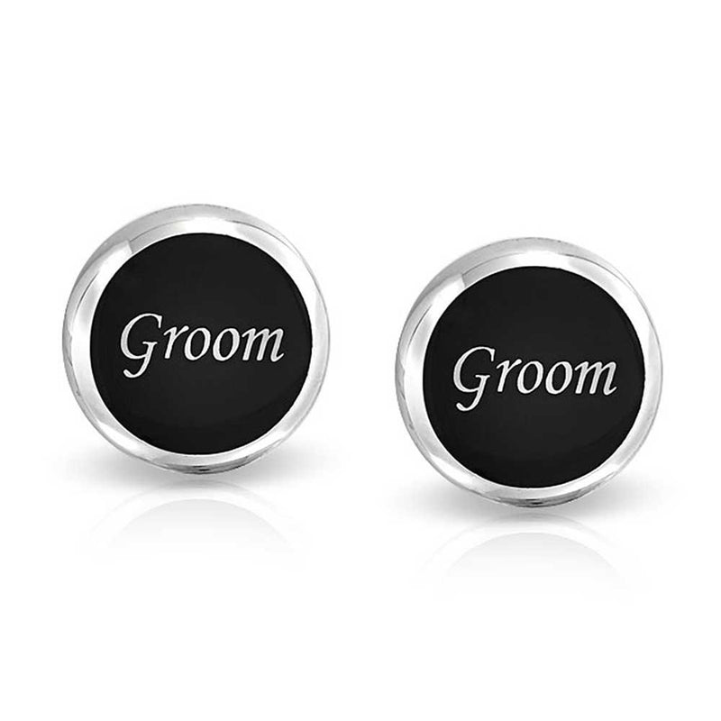 [Australia] - Best Man Or Groom Script Words Round Black White Shirt Cuff Links for Men Groomsmen Wedding Party Gift Stainless Steel Bullet Hinge Back 