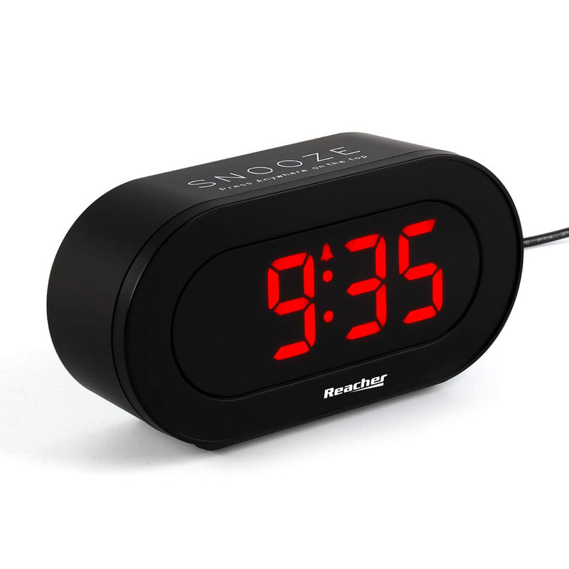 [Australia] - REACHER Small LED Digital Alarm Clock with Simple Operation, Full Range Brightness Dimmer, USB Phone Charger Port, Easy Snooze, Adjustable Alarm Volume, Outlet Powered for Bedrooms Bedside(Black) 