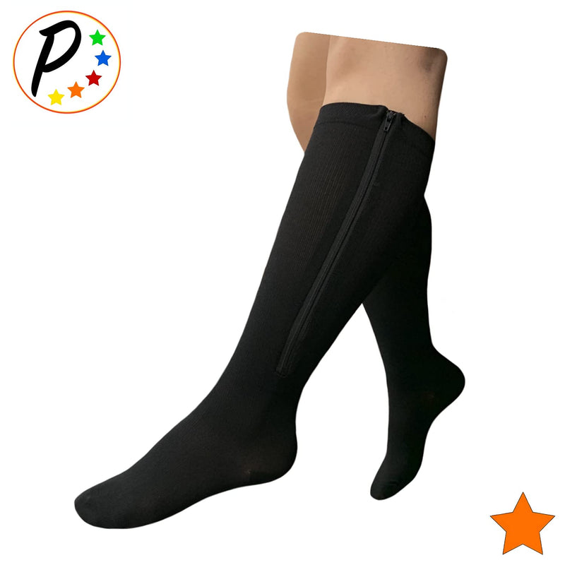 [Australia] - Presadee Closed Toe 15-20 mmHg Zipper Moderate Compression Leg Circulation Socks (Large-X-Large, Black) Large-X-Large 