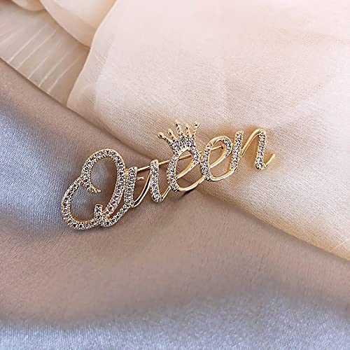 [Australia] - Queen Crown Brooch Pins Shiny Crystal Crown Brooch Pin Rhinestone Queen Letter Brooches Pin Fashion Elegant Crown Shape Princess Brooches Dress Sweater Coat Lapel Pin Accessories Gold 