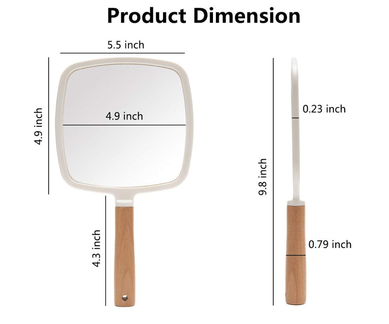 [Australia] - YEAKE Hand Held Mirror with Handle for Makeup,Small Cute Wood Hand Mirror for Shaving with Hole Hanging Single-Sided Portable Travel Vanity Mirror for Men&Women(Square) Small(1-Sided Square White) White + Wood 