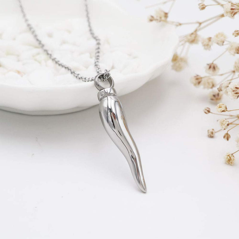 [Australia] - Italian Horn Cremation Jewelry for Ashes Stainless Steel Cremation Urn Pendant Necklace Memorial Ashes Keepsake Jewelry Silver 