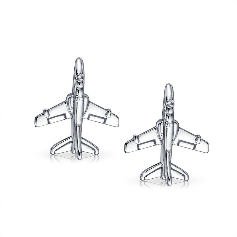 [Australia] - Bling Jewelry Mens Pilot Military Jet Airplane Shirt Cufflinks for Men Silver Tone Stainless Steel Hinge Bullet Back 