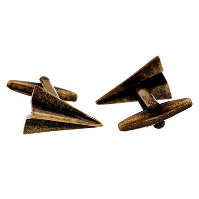 [Australia] - Bronze Color Paper Airplane Plane Aircraft Pair of Cufflinks Wedding Dad Gift 