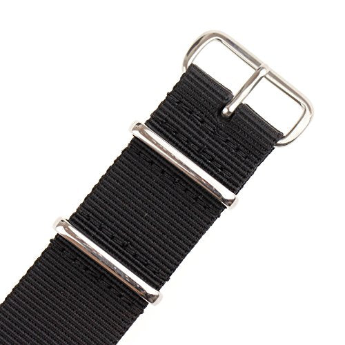 [Australia] - INFANTRY 20mm 22mm NATO Watch Strap, Nylon Watch Bands, Replacement Military Watchbands with 4 Rings Stainless Steel Heavy Buckle Black 