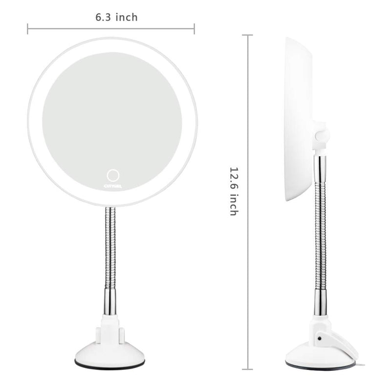 [Australia] - 10X Magnifying Mirror with Light Makeup Mirror with Lights LED Lighted Makeup Mirror Vanity Mirror with Lights Flexible Gooseneck Mirror with Lights with Powerful Suction Cup White 