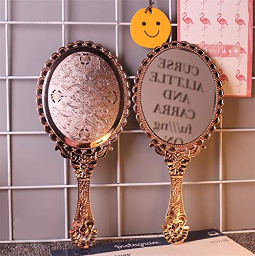 [Australia] - AKOAK 1 Pack Creative Retro Pattern Handle Makeup Mirror Portable Carry-on Lace Mirror Hand-held Mirror Makeup Tool (Rose Gold) Rose Gold 