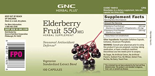 [Australia] - GNC Herbal Plus Elderberry Fruit 550mg, Capsules, 100 ea 100 Count (Pack of 1) 