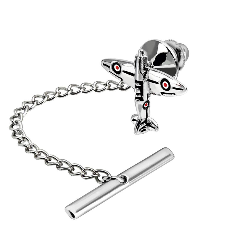 [Australia] - HAWSON Men's Tie Tack Pins Interesting Tie-Pin with Chain for Men Necktie Accessory with Several Colors Silver Airplane 