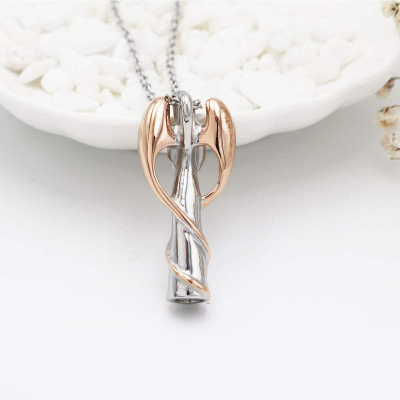 [Australia] - Angel Wing Fairy Cremation Jewelry for Ashes Stainless Steel Hold Loved Ones Ash Keepsake Memorial Urn Necklace Rose Gold 