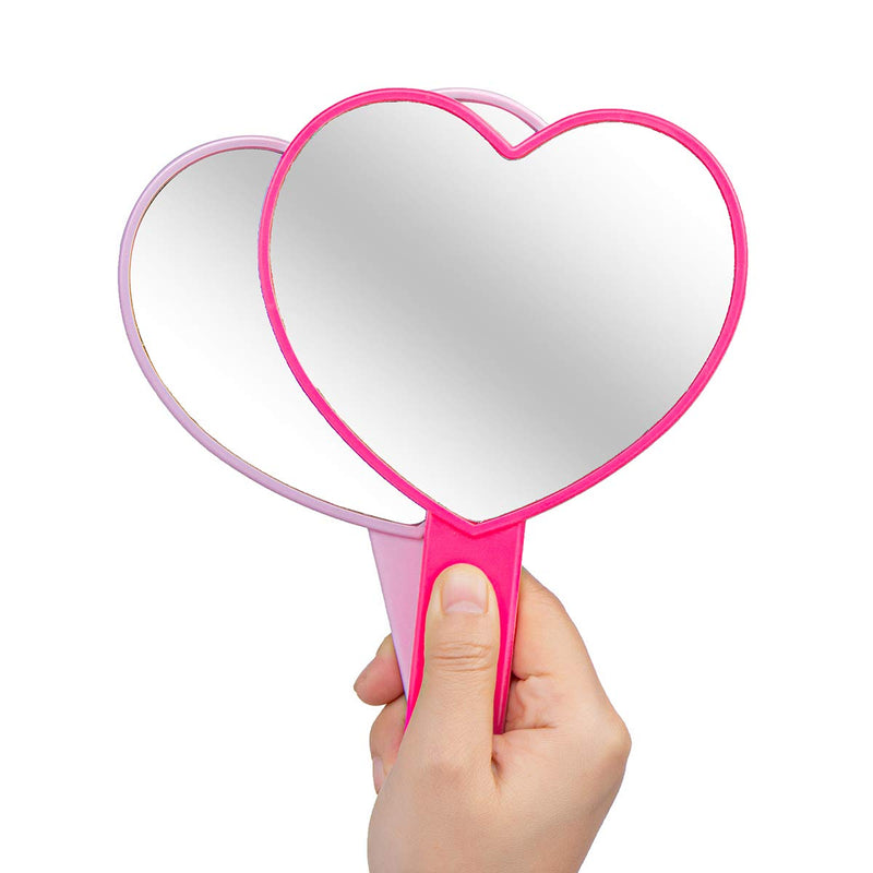 [Australia] - 2PCS Heart-Shaped Makeup Hand Mirror,Travel Handheld Mirror Portable Personal Cosmetic Mirror with Handle(Pink and Rose red) 