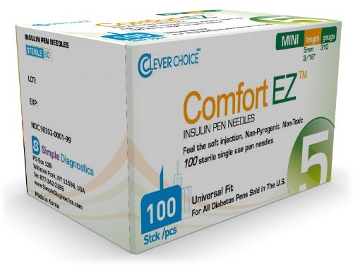 [Australia] - Clever Choice Comfort EZ Insulin Pen Needles 31G 5mm (3/16") 3-Pack (300 Needles) 