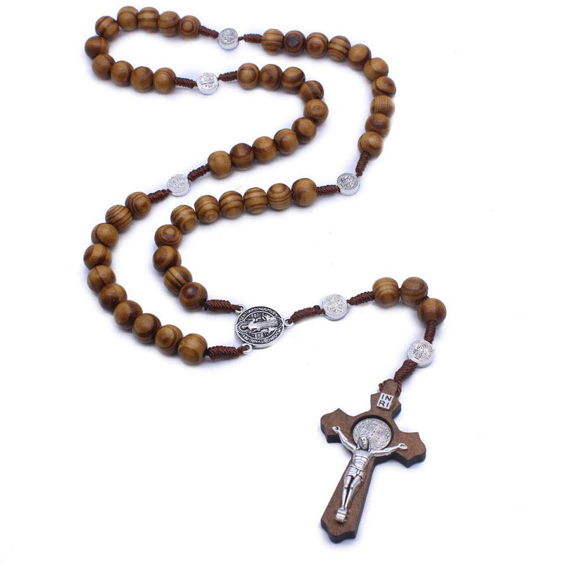 [Australia] - LH1028 Catholic Rosary Round Wooden Bead Handmade Line Christian Vintage Cross Ornament Rosary Necklace style-1 