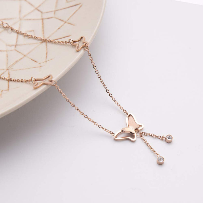 [Australia] - UALGL 18k Rose Gold Butterfly Anklet Starfish Necklace for Women Girl Beautiful Gift Box Rose Gold-JL 