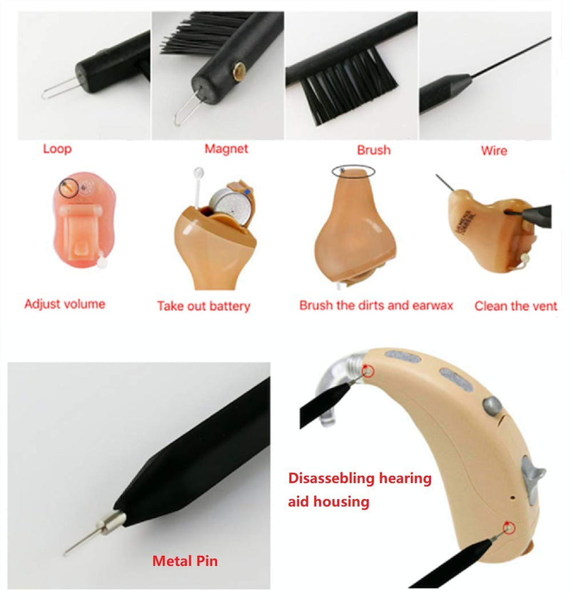 [Australia] - 8-Pieces Hearing Aid Cleaning Kit Hearing Amplifier Cleaning Brush Tools Suitable for AirPods/Earbuds/Earphone/Headphone Cleaner with Wax Loop and Magnet in Zip-up Case Jungle Care 