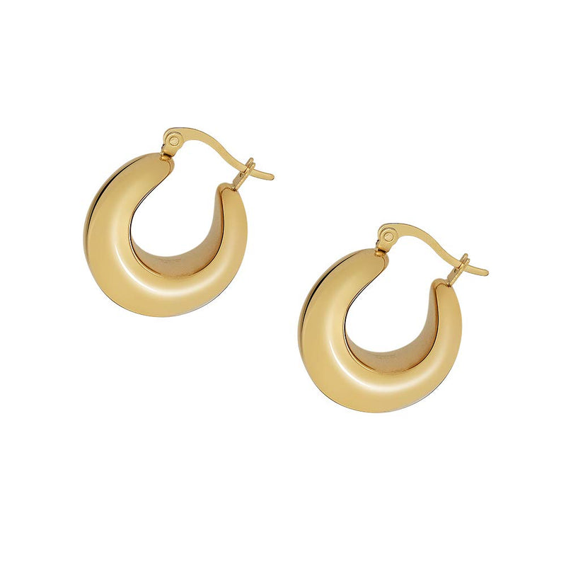 [Australia] - Edforce Stainless Steel Wide Large Thick Rounded Tube Hoop Earrings Gold 21.0 Millimeters 